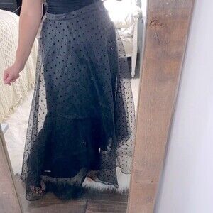 JR Nites by Caliendo black polka dot maxi skirt new with tags size 6